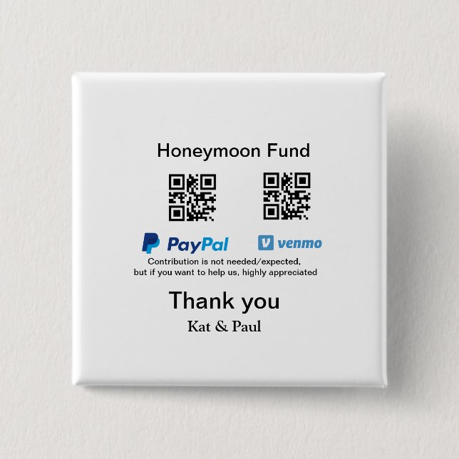 Chapa Cuadrada Honeymoon Fund PayPal Venmo código QR gracias (Anverso)