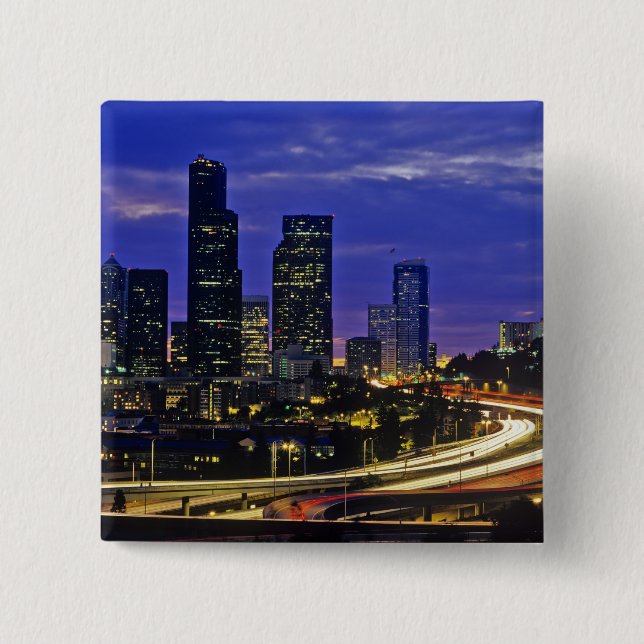 Chapa Cuadrada horizonte de Seattle, Washington de noche (Anverso)