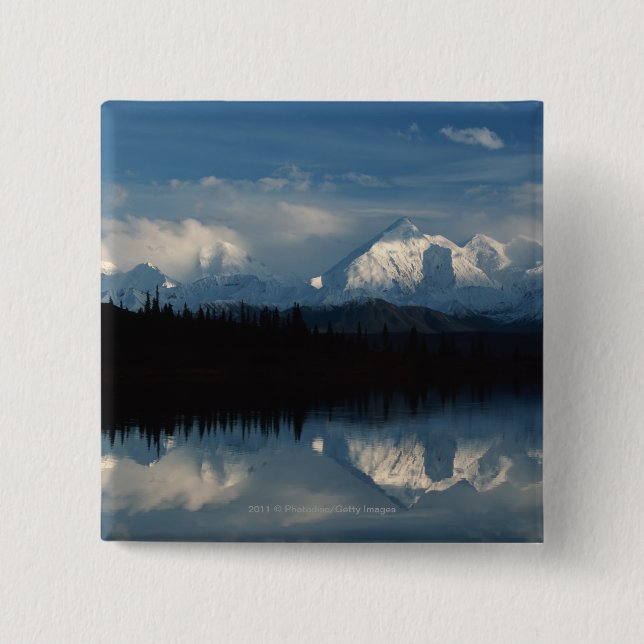 Chapa Cuadrada Horizonte del lago mirror con el bosque y las (Anverso)