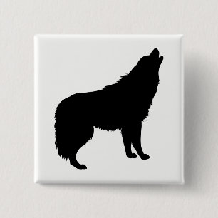 Chapa Cuadrada Howling Wolf Silhouette