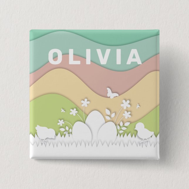 Chapa Cuadrada Huevos de Pascua y pollitos en la naturaleza de pr (Anverso)