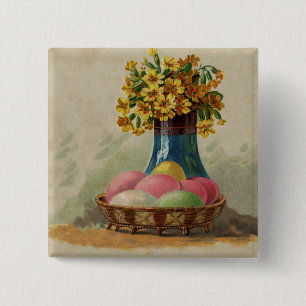 Chapa Cuadrada Huevos Flores Canasta Pascua Antiguo