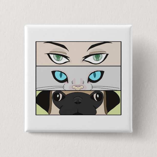 Chapa Cuadrada Humanos, gatos y perros mirándote (Anverso)