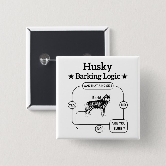 Chapa Cuadrada Husky Barking Logic Graciosa Perro Siberiano Sarcá (Anverso y reverso)