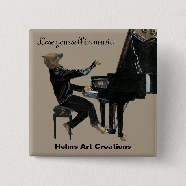 Chapa Cuadrada Hyena Piano Music Pianist Fantasy Art Button