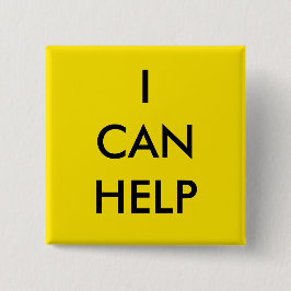 Chapa Cuadrada I Can Help Volunteer Button Charity Event Yellow