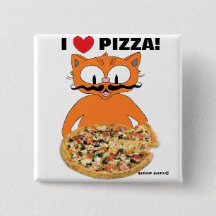Chapa Cuadrada "I love pizza!" Mustache Cat Pizza Lovers