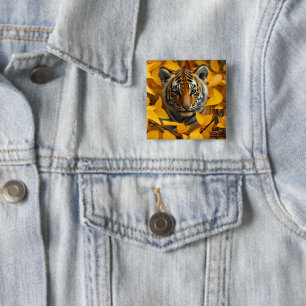 Chapa Cuadrada Icono: cachorro tigre en hojas