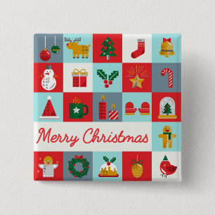 Chapa Cuadrada Iconos de Navidades de invierno alegres y retro