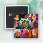 Chapa Cuadrada Igualdad y diversidad en el Día Internacional de l<br><div class="desc">Celebrar el Día de la Mujer con estas pegatinas llenas de mujeres de diferentes culturas y colores. Diversidad,  igualdad se celebraron el 8 de marzo.</div>