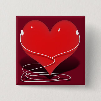 Chapa Cuadrada iHeart - Corazón Rojo Con Cables Oídos