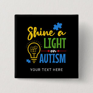 Chapa Cuadrada Ilumina el Autismo Nombre de Equipo Personalizado