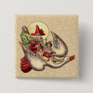 Chapa Cuadrada Ilustración Antigüa de Madre Oca Niño