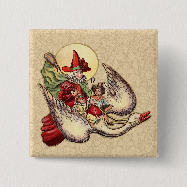 Chapa Cuadrada Ilustracion de Antigüedades de Madre Goose (Anverso)