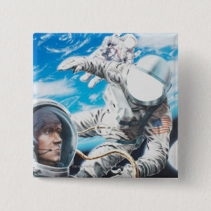 Chapa Cuadrada Ilustracion de astronautas americanos en espacio