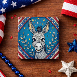 Chapa Cuadrada Ilustración de burro azul patriótico