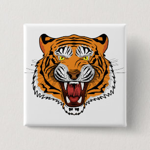 Chapa Cuadrada Ilustración de Cabeza de Tigre Feroz-24327