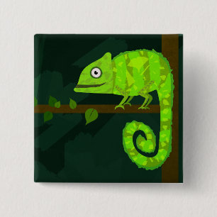 Chapa Cuadrada Ilustración de camaleón verde lindo Reptil tropica