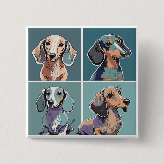 Chapa Cuadrada Ilustracion de Cuatro Dachshunds (Anverso)