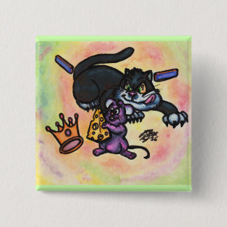 Chapa Cuadrada Ilustración de dibujos animados gato ratón queso c