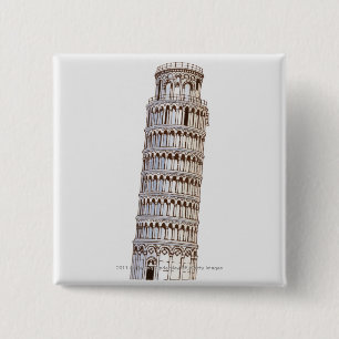 Chapa Cuadrada Ilustracion de la torre de Pisa