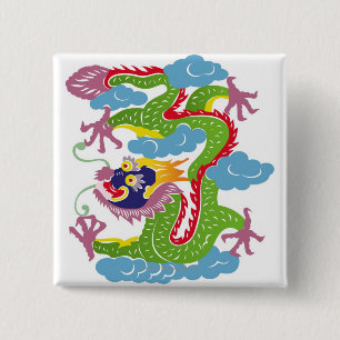 Chapa Cuadrada Ilustracion de los dragones chinos volando