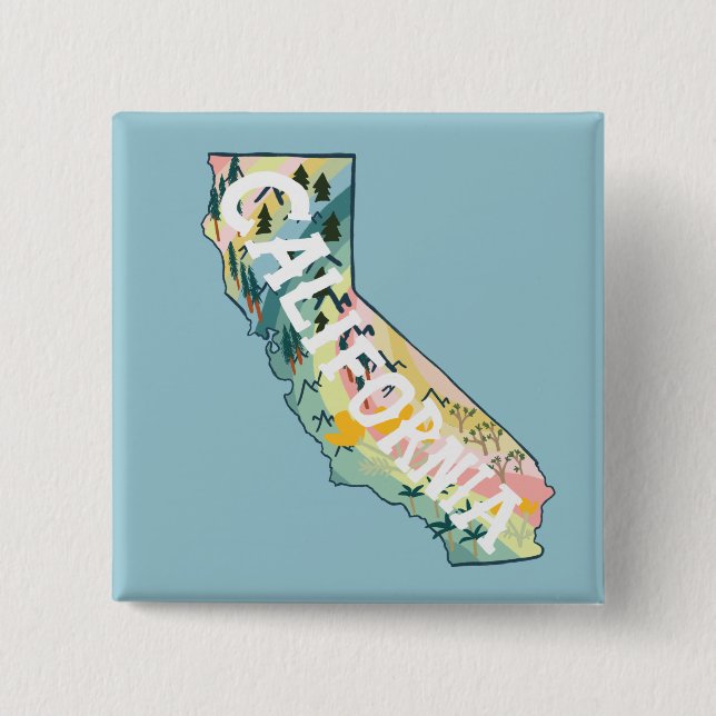 Chapa Cuadrada Ilustracion de mapa estatal de California (Anverso)