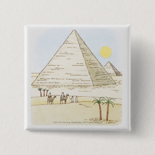 Chapa Cuadrada Ilustracion de pirámides y de hombres con los
