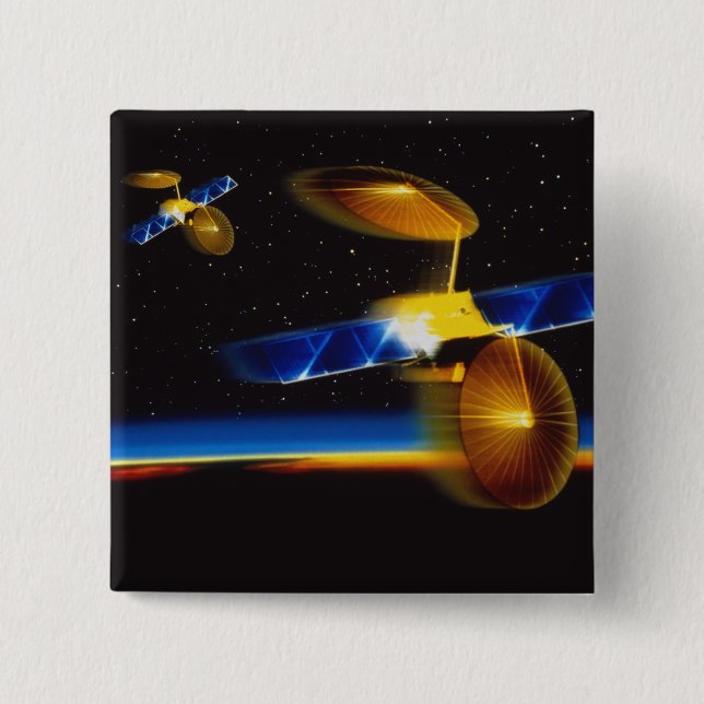Chapa Cuadrada Ilustracion de satélites en el horizonte terrestre (Anverso)