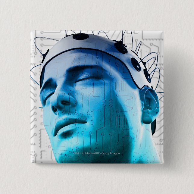 Chapa Cuadrada Ilustracion de un hombre que lleva un casquillo de (Anverso)