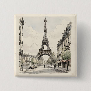 Chapa Cuadrada Ilustración de viaje antigua de París
