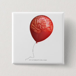Chapa Cuadrada Ilustracion del globo con un cerebro sobrepuesto