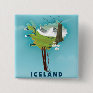 Chapa Cuadrada Ilustración del mapa de Islandia cartel de viaje.