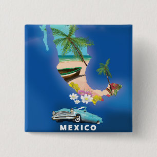 Chapa Cuadrada Ilustración del mapa de México cartel de viaje.