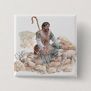 Chapa Cuadrada Ilustracion del pastor que encuentra sus ovejas