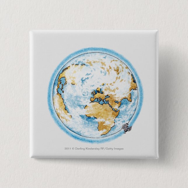 Chapa Cuadrada Ilustracion del satélite que está en órbita la (Anverso)