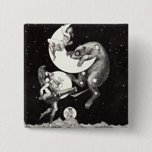 Chapa Cuadrada Ilustracion nocturno del cielo celeste de la luna