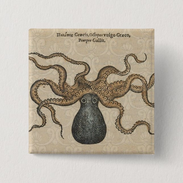 Chapa Cuadrada Ilustracion Octopus Kraken Vintage (Anverso)