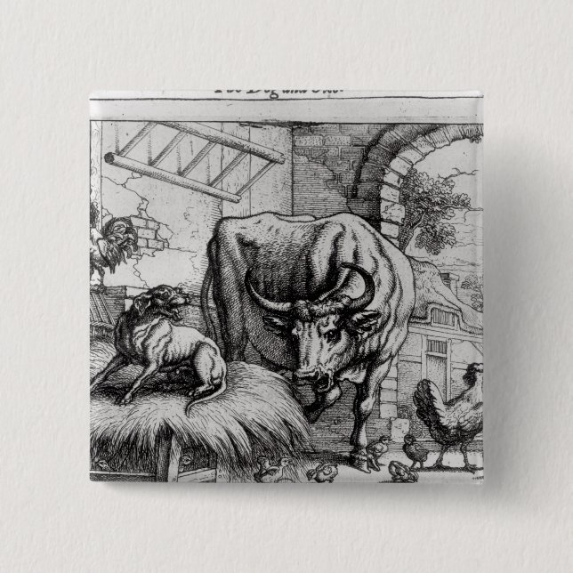 Chapa Cuadrada Ilustracion para 'el perro y el Ox (Anverso)