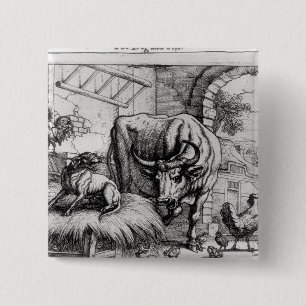 Chapa Cuadrada Ilustracion para 'el perro y el Ox