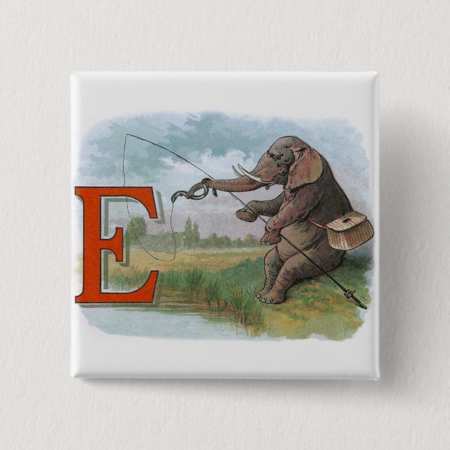 Chapa Cuadrada Ilustracion pesquero de Elephant (Anverso)