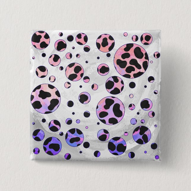 Chapa Cuadrada Impresión dálmata de polka negra y rosa (Anverso)