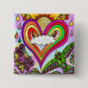 Chapa Cuadrada Impresión de arte de corazón de arcoíris psicodéli
