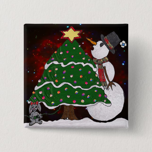 Chapa Cuadrada Impresión de arte sorpresa para Snowman Tree Chris (Anverso)