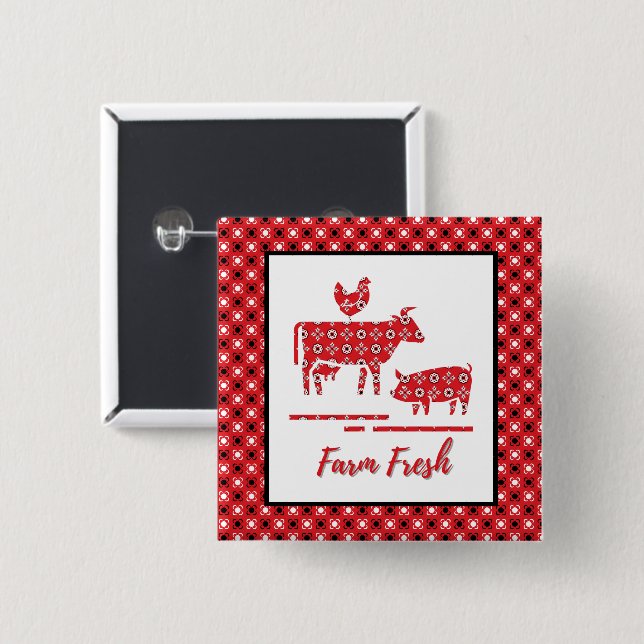 Chapa Cuadrada Impresión de Bandana de animales de granja (Anverso y reverso)