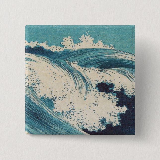 Chapa Cuadrada Impresión de océanos de olas azules japonesas anti (Anverso)