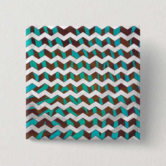 Chapa Cuadrada Impresión Verde azulada y marrón de chevron cebra (Anverso)