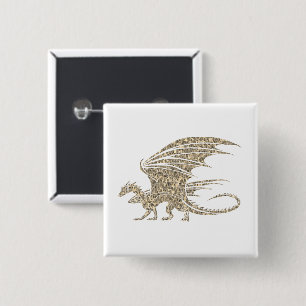 Chapa Cuadrada Impresionante dragón dorado del Mosaico en blanco