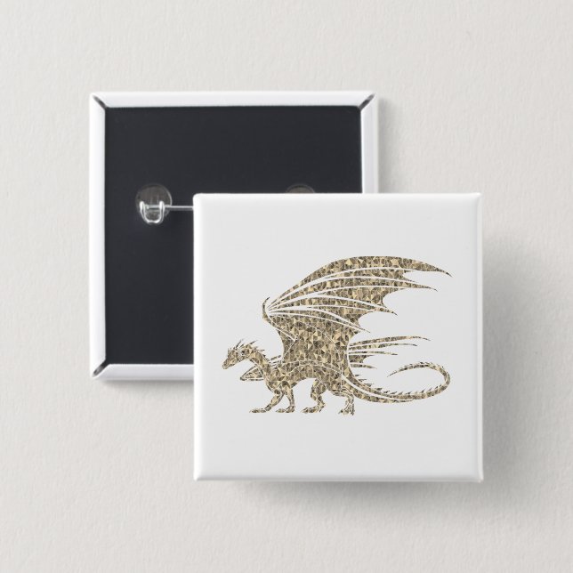 Chapa Cuadrada Impresionante dragón dorado del Mosaico en blanco (Anverso y reverso)