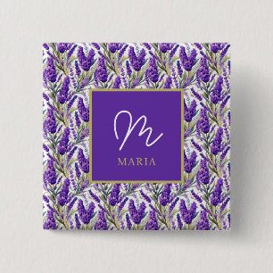 Chapa Cuadrada Impresionante patrón de lavanda morada monogramado